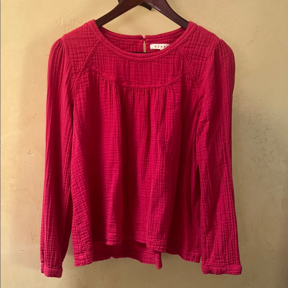 XiRENA Vibrant Raspberry Pink Long Sleeve 100% Cotton  Blouse EUC